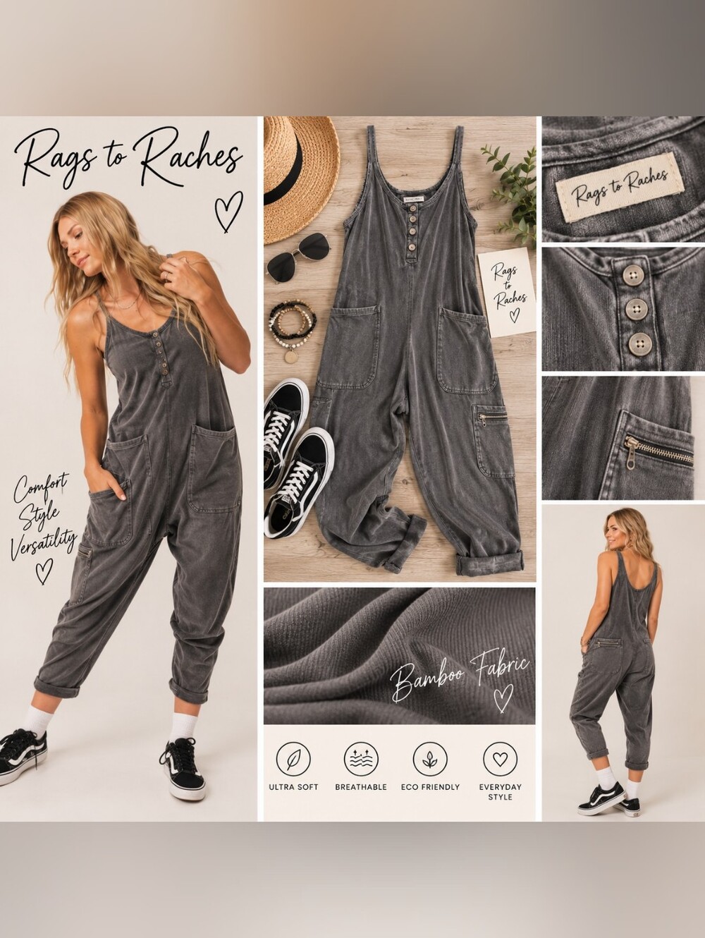 RAGS TO RACHES WOMEN'S ROMPER WASHED BLACK DENIM SOLD OUT ONLINE SZ MEDIUM